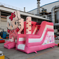 Château gonflable commercial Huatong avec toboggan gonflable, combo extérieur rose, maison de rebond gonflable à thème dessin animé pour enfants, location