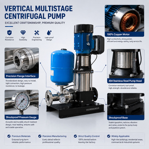 Pompe à eau centrifuge verticale en acier inoxydable, pompe de surpression multi-étages haute performance pour applications industrielles - Product Image 4