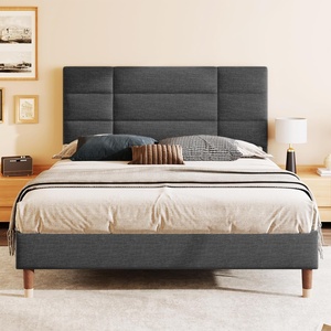 Lit classique en acier rembourré avec espace de rangement, tête de lit rembourrée, 140x200cm, lin gris foncé (<span class=keywords><strong>matelas</strong></span> non inclus) - Product Image 2