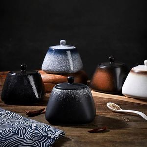Square Ceramic Seasoning <b>Jar</b> with Lid and Spoon <b>Kitchen</b> Food <b>Storage</b> Tool <b>Storage</b> <b>Jar</b> <b>for</b> Oil Chili Spices Salt Sugar Pepper - Product Image 1