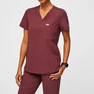 Custom wholesale hospital operating Scrubs 4-Way Stretch Material Fit Unique V-Neckline Side Slits Scrub Suit work clothes