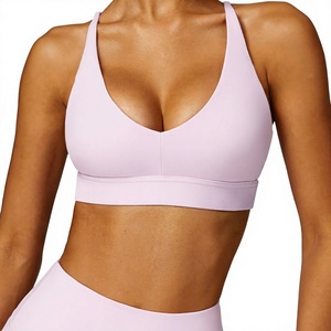Haut de sport respirant et coloré pour femme, soutien-gorge de sport à col rond et bretelles, sans coutures, pour le fitness et le yoga - Product Image 1