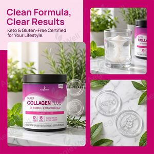 AegleWell Super Collagen Plus en Polvo Tipo 1 y 3 con Vitamina C, Ácido Hialurónico, Sabor Vainilla, Apoyo <span class=keywords><strong>Keto</strong></span>, para Piel, Cabello y Uñas, 195g - Product Image 4