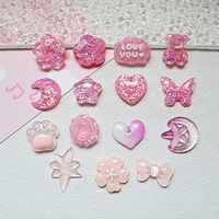 Décorations de chaussures en résine à paillettes roses style dessin animé, breloques DIY pour coques de téléphone, accessoires brillants, breloques de chaussures en forme de fleur, cœur, lune et nœud