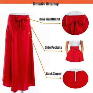 New High Waist Pockets Women's Skirt Summer Spring Elegant <strong>Bow</strong> Pleated Dress Ladies Casual <strong>Large</strong> Hem Skirts - Product Image 6