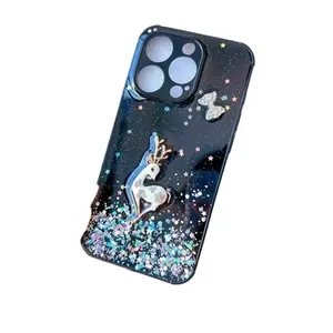 Sika Hert Regenboog Ster Glitter Druipende Zelfklevende Mobiele Telefoon Case Voor Iphone 15 Plus