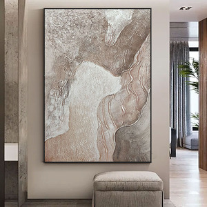 Vẽ Tay tác phẩm nghệ thuật gốc tường sơn dầu nghệ thuật 100% vẽ tay màu be vàng hồng nâu kết cấu hiện đại trừu tượng - Product Image 1