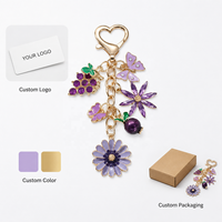 Porte-clés en émail violet avec breloque fleur de vigne et papillon, pendentif floral fruité, accessoire pour sac et voiture, cadeau