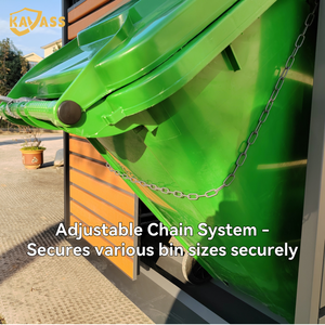Poubelle à roulettes KAVASS certifiée CE, orange et grise, avec chaîne réglable, rangement sécurisé avec dessus plat - Product Image 1