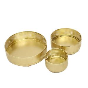 Ensemble de 3 assiettes à fruits en métal doré de luxe, creuses et rondes, pour la vente en gros - Product Image 1