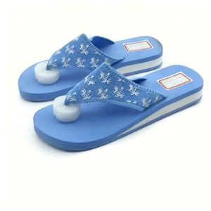 Sandales compensées d'été Nicecin pour femmes, confortables, à lanières larges en tissu tricoté, semelle épaisse, couleur pastel, pour la plage, avec logo personnalisé - Product Image 2