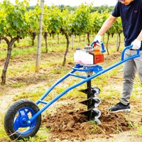 Machine à forer le sol pour creuser des trous avec moteur électrique à essence et têtes de tarière de 52 cm³ et 80 mm