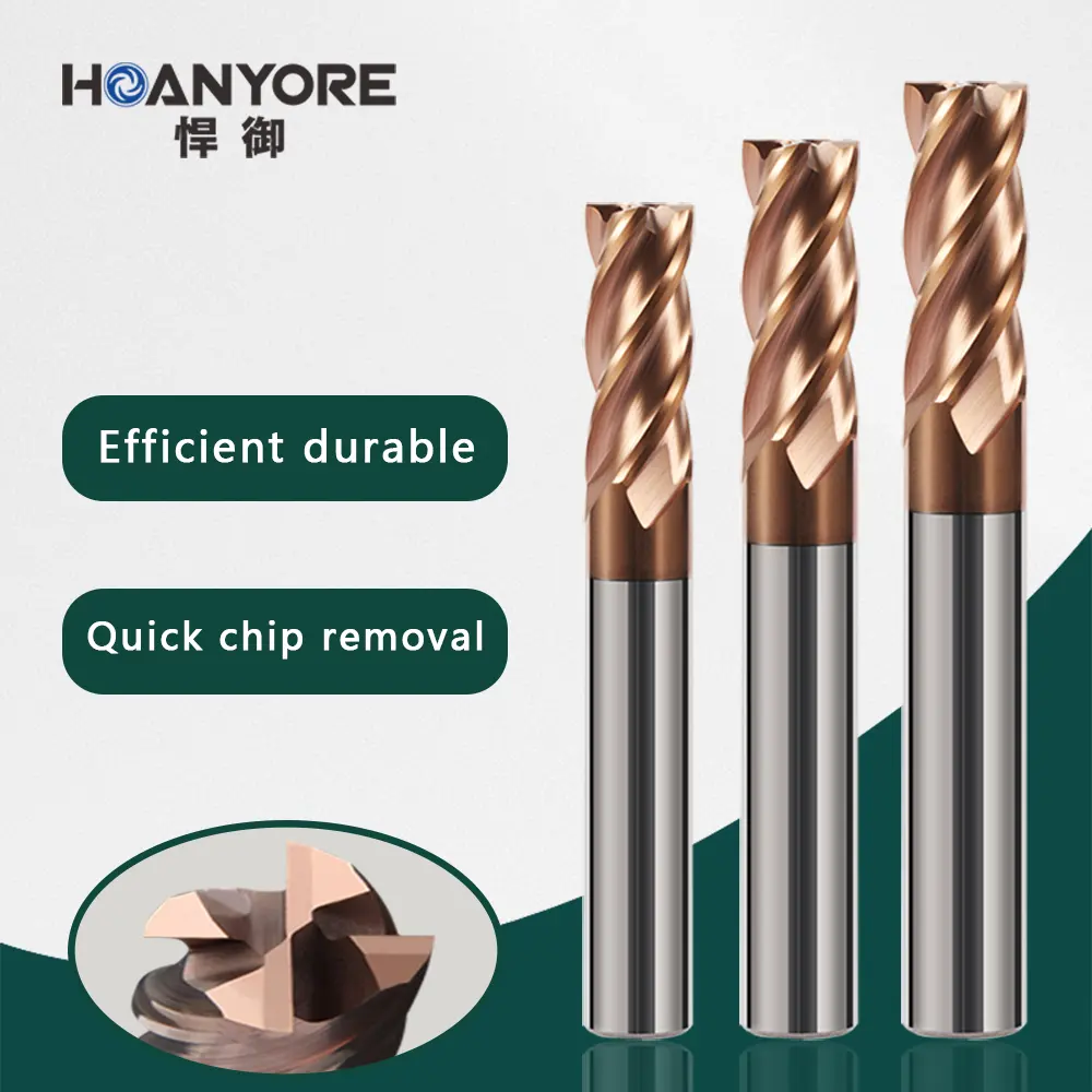 Hoanyore D3-D16 cứng hợp kim vonfram thép vàng tráng cuối Mills Đồng lớp phủ hrc55 Carbide phay Cutter