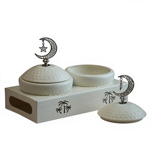 Ensemble de service à dattes en métal, style populaire, avec couvercle motif lune et étoile, design palmier, vaisselle de table pour la maison et le Ramadan, bols de service pour dattes et noix - Product Image 1