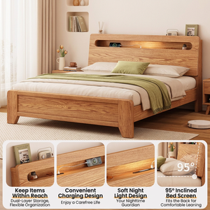 Cadre de <span class=keywords><strong>lit</strong></span> plateforme moderne en bois massif, multifonctionnel pour tailles King/Queen/Full, design durable et confortable - Product Image 2