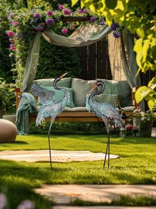 Juego de Esculturas de Hierro Forjado a Mano de Garza y Grulla Azul para Jardín - Gran Arte para Exteriores, Patio, Terraza y Jardín Trasero - Product Image 4