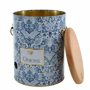 Azulejo-Inspired 5L Food Storage & <b>Container</b> Ø175x225mm Metal Bin with Blue & White Decorative Pattern for <b>Potato</b> Onion Storage - Product Image 2