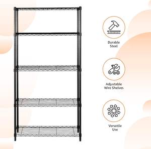 5-tier adjustable heavy-duty steel wire shelving unit, suitable for kitchens and garages, black - Product Image 3