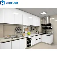 Parlak parlak ev Modern beyaz plastik poliüretan ve laminat mobilya mutfak dolapları