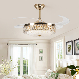 Factory Fandelier Ventilador de techo con luz, Araña de ventilador de techo retráctil de cristal para dormitorio Sala de estar LED regulable, dorado - Product Image 1