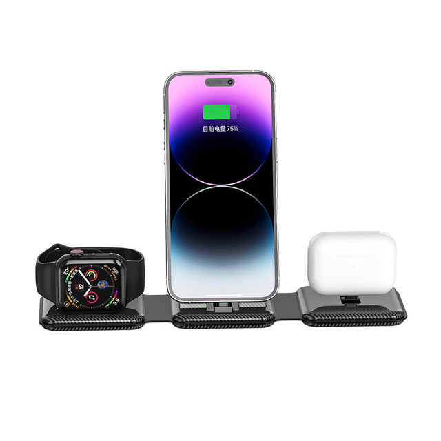 Magnetic 3 in 1 Foldable Wireless Charging Pad Multi-Device Charging Station for Mobile Phone Watch Earbuds
