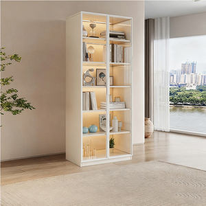 Estantería de vidrio templado MDF respetuosa con el medio ambiente estilo crema con certificación CE DE LA UE, 60 80 CM, adecuada para sala de estar, oficina, sala de exposiciones - Product Image 1
