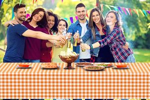 54*108 pulgadas naranja y blanco plástico Rectangular a cuadros a prueba <span class=keywords><strong>de</strong></span> aceite impermeable desechable moderno <span class=keywords><strong>mantel</strong></span> personalizable - Product Image 5