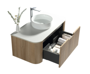 Juego de Muebles de Baño de Madera Contrachapada Rústica Curvada y Acordonada de 40 Pulgadas, Resistente <span class=keywords><strong>al</strong></span> Agua, con Lavabo de Cerámica y Espejo LED, Venta <span class=keywords><strong>al</strong></span> Por Mayor - Product Image 2