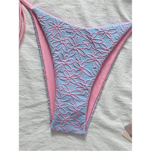 FOXA Women's 2 Piece Halter <b>Bikini</b> <b>Set</b> Floral Textured Tie Side <b>Triangle</b> Swimwear Vacation Outfits - Product Image 5