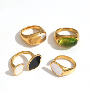 Geometric Resin <b>Titanium</b> Steel <b>Ring</b> Set For Women Elliptical Design Stainless Steel Jewelry Gift Occasion TR4526 - Product Image 3