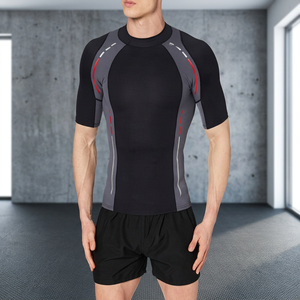Men's Short Sleeve Rash Guard <b>Black</b> Gray Red Color Blocked Quick Dry <b>Compression</b> <b>Shirt</b> for Outdoor Sports Workout - Product Image 1