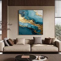 Tableau mural abstrait en toile marbrée bleue et or, impression dorée de luxe pour la maison et l'hôtel, peinture décorative, vente en gros OEM ODM