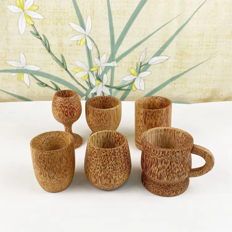 Light weight 50-300ml coconut wood mug eco friendly 7 types wooden goblet coconut wood products custom logo business gifts