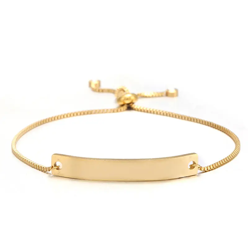 18K Gold Plated Stainless Steel Jewelry Blank Engraved Logo Name Bending Charm Bracelet