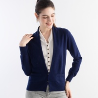 Gerippte Strickjacke mit mehreren Knöpfen für Damen, künstlicher Lagenlook, V-Ausschnitt, Vordertaschen, Büro, Alltag, Damen, lange Ärmel