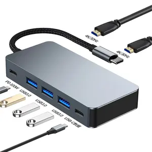 Çift HDTV Port USB C HUB 4K HDTV destekler aynı ekran bölünmüş ekran modu ile USB3.0 PD şarj USb Splitter için Macbook