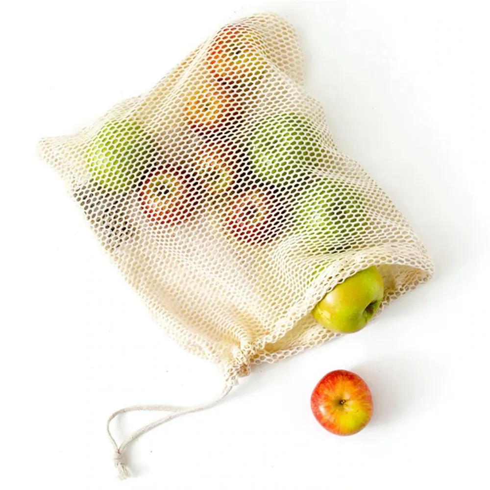 Bolsa reutilizable con cordón de frutas, bolsa de malla para verduras, bolsa de red de algodón