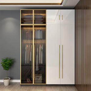 Muebles de Dormitorio Modernos Personalizados, Armario de 6 Puertas con Luz LED, Puerta de Vidrio, Material MDF, Organizador de Ropa para Apartamento/Hotel, Metal - Product Image 2