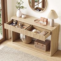 Table console cannelée de 47 pouces pour entrée, table de canapé moderne en bois avec 2 grands tiroirs de rangement pour salon, couloir