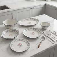 Service de vaisselle en céramique écologique, motif floral vintage, assiettes et bols – Compatible micro-ondes et lave-vaisselle, style rétro chic pour café