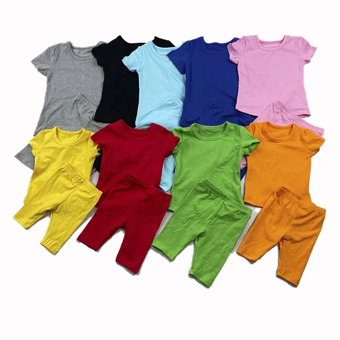 RTS bebek kız 40 renk yumuşak pamuk kısa Biker seti kısa kollu tişört maç biraz sıkı şort kıyafetler çocuk giyim