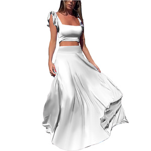 Sexy Elegant Stretchy Lace Solid Colour Big Hem Long Skirt Two Piece <b>Set</b> for Women Fashion - Product Image 3