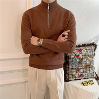 Pull à manches longues demi col roulé fermeture éclair bas pull hommes 2024 automne et hiver pull tout match pull