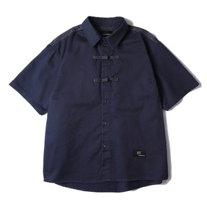 Camicia da uomo in denim di seta a maniche corte, stile giapponese retrò etnico; Vestibilità rilassata, nuova chiusura con bottoni alla coreana in stile cinese - Product Image 4