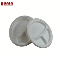 Assiette jetable en bagasse de canne à sucre, assiette ronde compostable à 3 compartiments, assiette alimentaire biodégradable en bagasse pour les fêtes et la restauration
