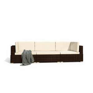 Ensemble de canapés de patio rectangulaires modulaires en rotin brun, meubles de jardin d'extérieur, coussins en mousse haute densité, design contemporain - Product Image 1