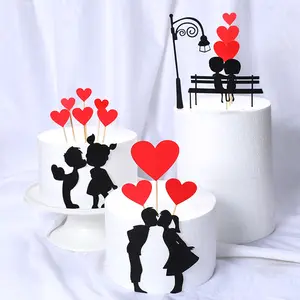 Torta di San Valentino toppers di carta ragazzo e ragazza a forma di bacio a forma di vendita calda di san valentino torta toppers fornitore