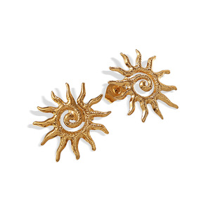 Sun Shape Gold Plated Stud <b>Earrings</b> Zinc Alloy Stainless Steel <b>Post</b> EH883 Fashion Jewelry - Product Image 5