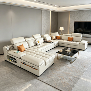 Sofá KEHUI de Lujo para Sala de Estar, Sofá Modular Esquinero Reclinable en Forma de L, Muebles Cómodos para el Hogar en Piel Blanca de Salón Moderno - Product Image 2