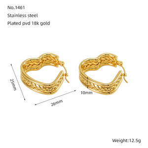 Nouveau arrivage de boucles d'oreilles <span class=keywords><strong>créoles</strong></span> délicates en acier inoxydable plaqué <span class=keywords><strong>or</strong></span> avec chaîne en forme de cœur de blé pour femmes - Product Image 3